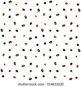 Ladybugs doodle seamless pattern in grunge style. Random decorative dots endless texture. Vector illustration.