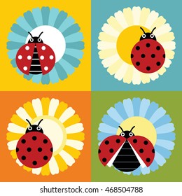 Ladybugs in flower in flat style isolated on color background. Vector illustration