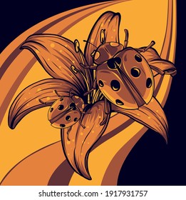 ladybugs in the flower vector illustration art