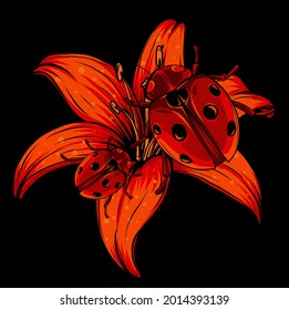 ladybugs en el arte de la ilustración vectorial de la flor