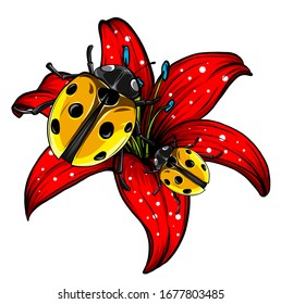 ladybugs in the garden red vector illustration