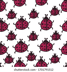 ladybugs hand drawn background. Colorful background with animals. Decorative cute wallpaper, good for printing. Overlapping vector background. Design illustration