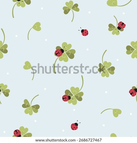 ladybugs and leaf clovers  seamless pattern , vector , illustration