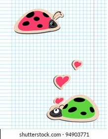 ladybugs in love vector illustration on the exercise book background