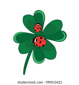 Ladybugs on cloverleaf. Vector illustration on white background