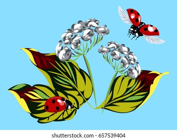 Ladybugs on green leaves.