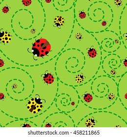 Ladybugs on green pattern