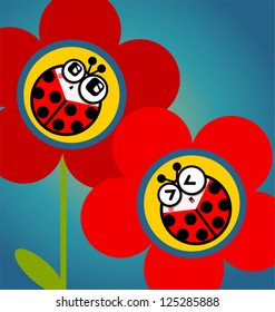 Ladybugs on red flowers