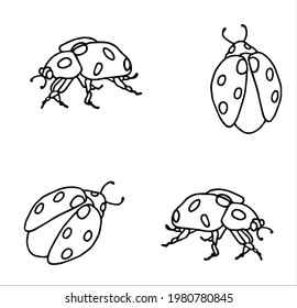 Ladybugs on a white background. Circuit. Coloring. Vector illustration