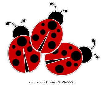 Ladybugs - Ladybugs outlined and set on a green abstract grass background