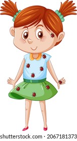 Ladybugs perched on girl's body illustration