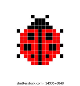 Ladybugs, pixel art, cartoon vector illustration. Retro game style