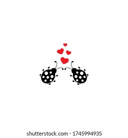 Perros con corazones rojos. Icono de pareja de escarabajos aislado en blanco. Ilustración plana vectorial. Amor, icono romántico. San Valentín, cumpleaños o tarjeta de Navidad