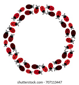 Ladybugs in ring on white background. Vector illustration.