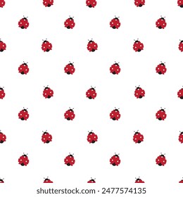 Ladybugs seamless background repeating pattern, wallpaper, on a white background, 