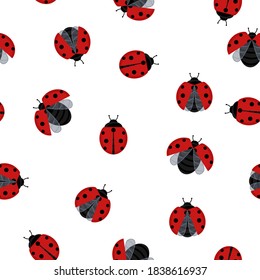 Ladybugs seamless pattern background beetle insect. Vector illustration