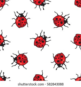 Ladybugs seamless pattern. Cute cartoon insect texture. Vector illustration.