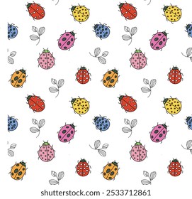 Ladybugs, seamless pattern for decorating all fashion designs, fabrics, wallpapers and prints. on a light background