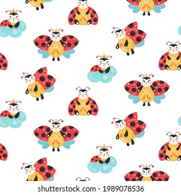 Patrón de Seamless. Papel de vivero lindo. Fondo vectorial con error de sueño. Papel tapiz del personaje de insectos para bebés al estilo de las caricaturas. Perfecto para telas, textiles y papel de envoltura.