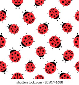 Ladybugs seamless pattern. Ladybirds insects flying. Vector isolated on white background