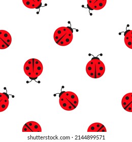 Ladybugs seamless pattern. Ladybirds insects flying. Vector isolated on white background