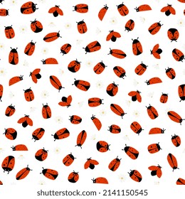 ladybugs seamless pattern. Summer background with red beetles