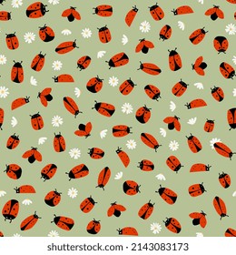 ladybugs seamless pattern. Summer background with red beetles