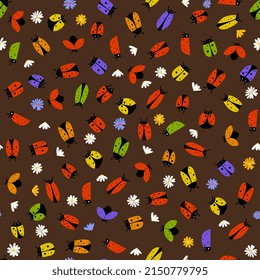 ladybugs seamless pattern. Summer background with beetles