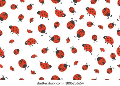 Ladybugs spring seamless vector pattern