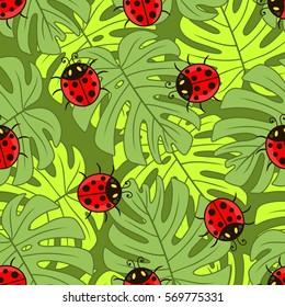 ladybug.Vector seamless pattern. Endless texture can be used for wallpaper,printing on fabric, paper, scrapbooking.