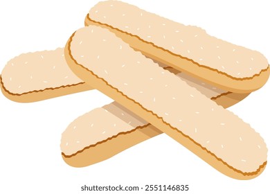 Ladyfinger Savoiardi Biscoito ou Esponja Cookies Ilustração isolada no fundo branco