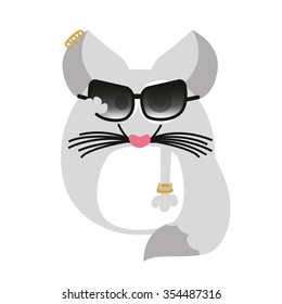 Ladylike chinchilla with sunglasses and jewelry and earrings on white background. Vector and illustration design.