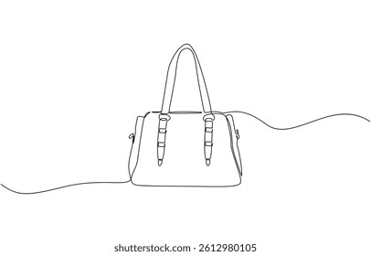 Lady's bag single line art vector illustration. Woman bag continuous one line drawing, Shopping bag icon continuous one line drawing outline vector.