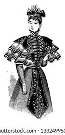 Lady's Cape is a late 19th century design, vintage line drawing or engraving illustration.