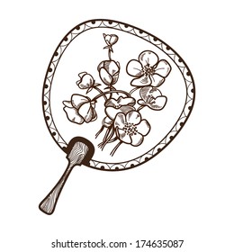 Lady's fan with pattern. Sketch isolated on white . Eps 10 vector illustration