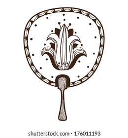 Lady's fan with pattern. Sketch isolated on white . Eps 10 vector illustration
