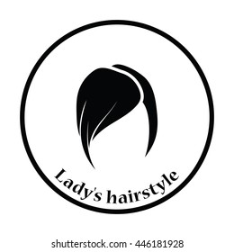 Lady's hairstyle icon. Thin circle design. Vector illustration.