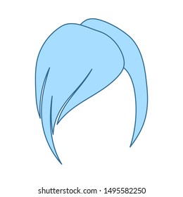 Lady's Hairstyle Icon. Thin Line With Blue Fill Design. Vector Illustration.