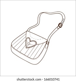 Lady's hand bag isolated on white. Sketch vector element for romantic design