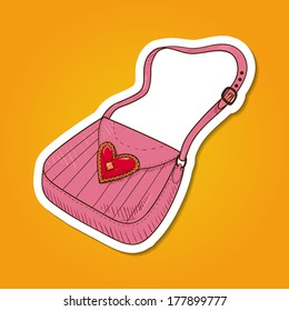 Lady's hand bag. Paper sticker imitation. Vector card concept. Romantic tender design