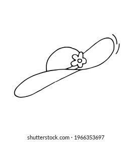 Lady's hat. Vector. Doodle. Hand-drawn illustration. Silhouette. Black and white outline. Coloring.