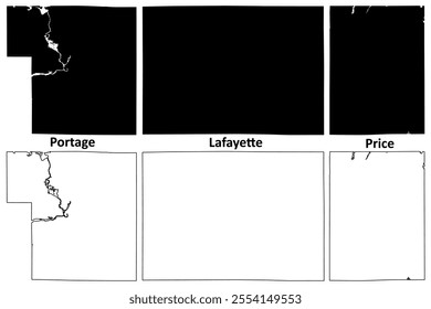 Lafayette, Portage and Price (La Fayette) County, State of Wisconsin (U.S. county, United States of America, US) map vector illustration, scribble sketch map