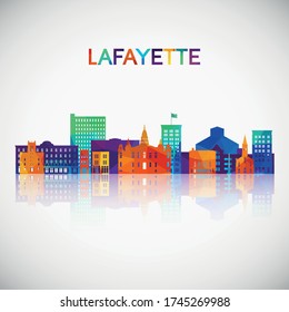 Lafayette Skyline Silhouette in farbenfrohen geometrischen Stil. Symbol für Ihr Design. Vector-Abbildung.