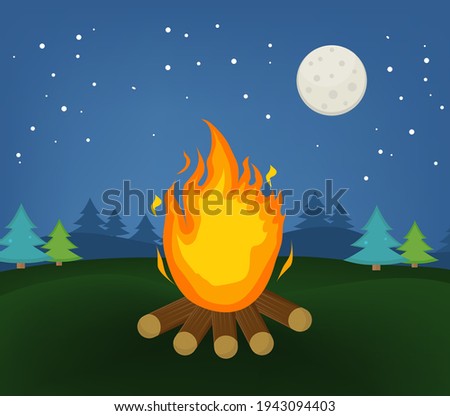 Lag Baomer bonfire in the forest, Lag B'Omer Jewish holiday, camping concept. Vector illustration