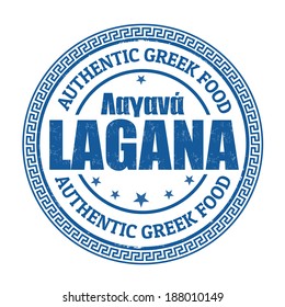 Lagana (Traditional bread in greek language)grunge rubber stamp on white, vector illustration