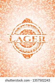 Lager abstract orange mosaic emblem with background