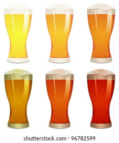 Lager, Amber And Stout Beers Set/ Illustration of a mouth watering set with various pints of beer