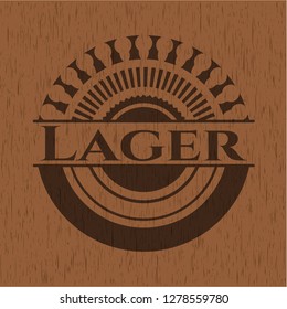 Lager badge with wooden background