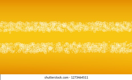 Lager beer. Background with craft splash. Oktoberfest foam. restaurant flyer template. Bubbly pint of ale with realistic white bubbles. Cool liquid drink for Golden cup with lager beer.