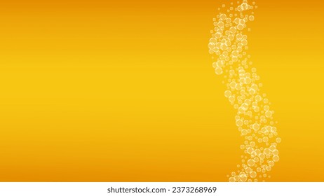 Lager beer. Background with craft splash. Oktoberfest foam. Bubbly pint of ale with realistic white bubbles. Cool liquid drink for pab banner design. Yellow jug with lager beer.